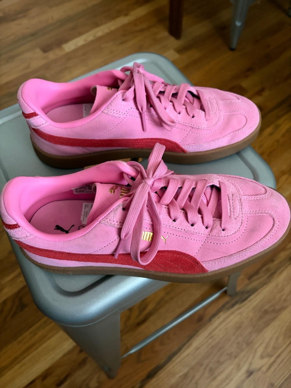 Puma Pink and Red Suede Women’s Sneakers - Picture 3 of 6